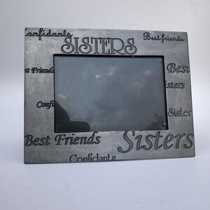 VTG 90s Frame Sisters Pewter Engraved Besties Tabletop Photo Gift BFF Sissy